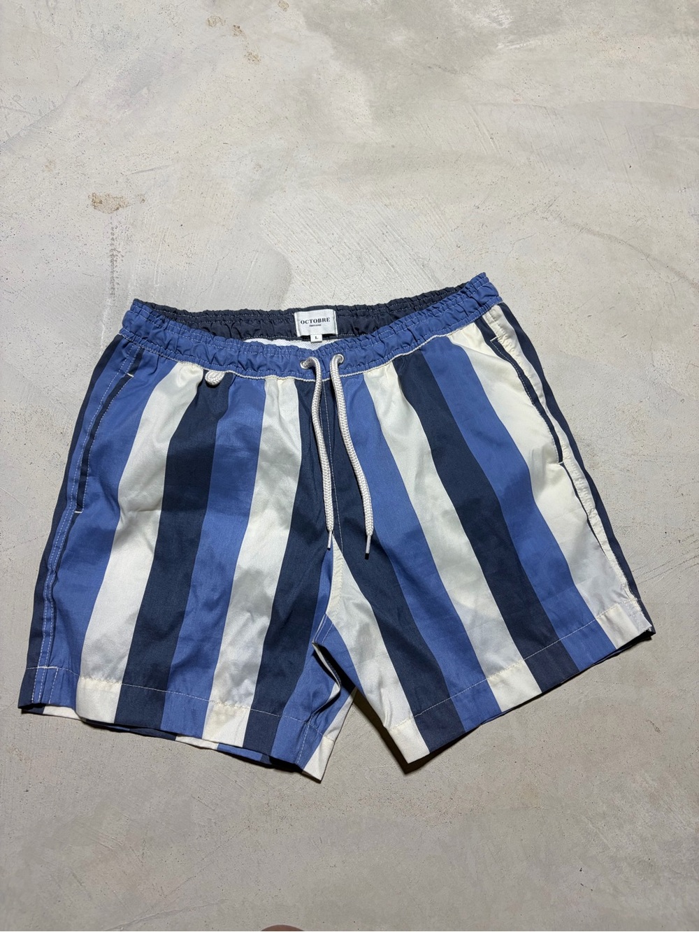 Octobre editions Striped Rob Swim Shorts blue ecru navy large